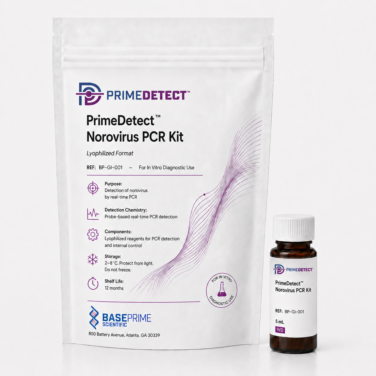 PrimeDetect™ Norovirus PCR Kit — PrimeDetect™ lyophilized PCR kit packaging