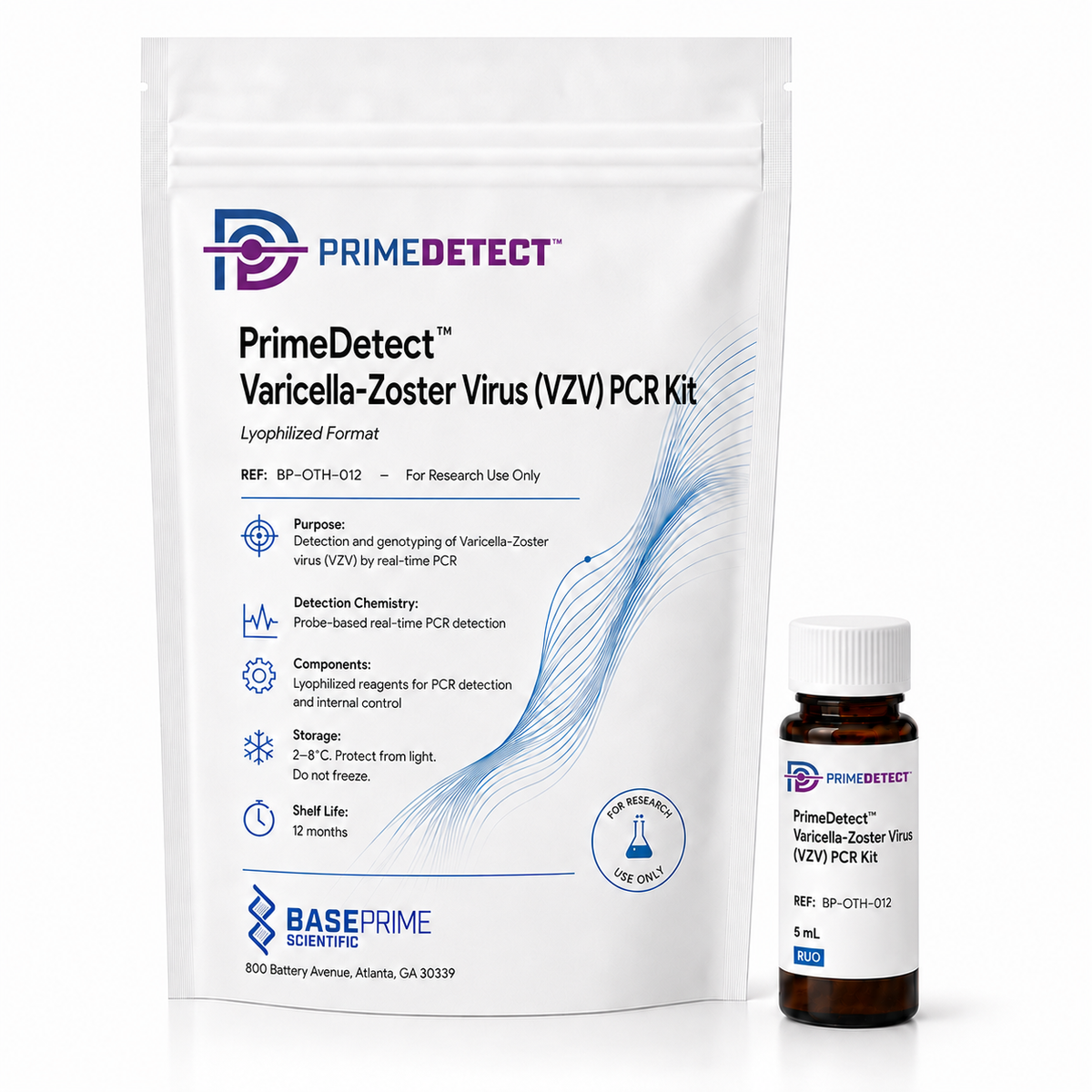 PrimeDetect™ Varicella-Zoster Virus (VZV) PCR Kit — PrimeDetect™ lyophilized PCR kit packaging