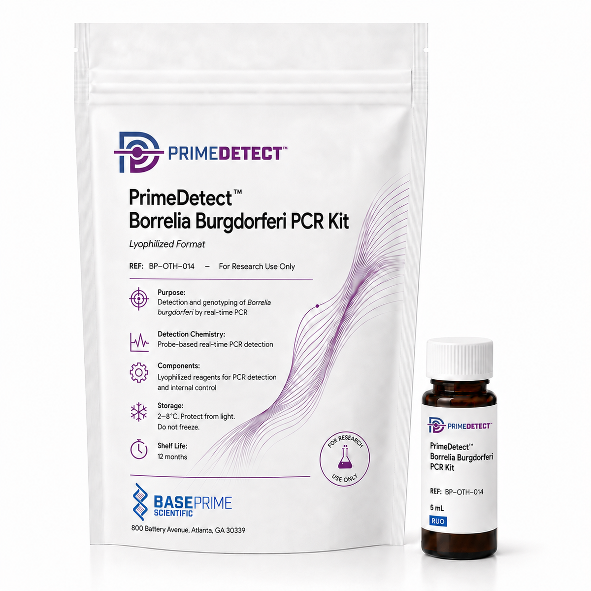 PrimeDetect™ Borrelia Burgdorferi PCR Kit — PrimeDetect™ lyophilized PCR kit packaging