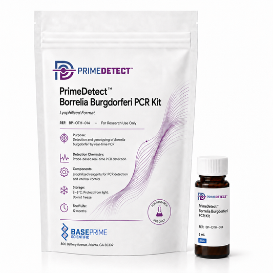 PrimeDetect™ Borrelia Burgdorferi PCR Kit — PrimeDetect™ lyophilized PCR kit packaging