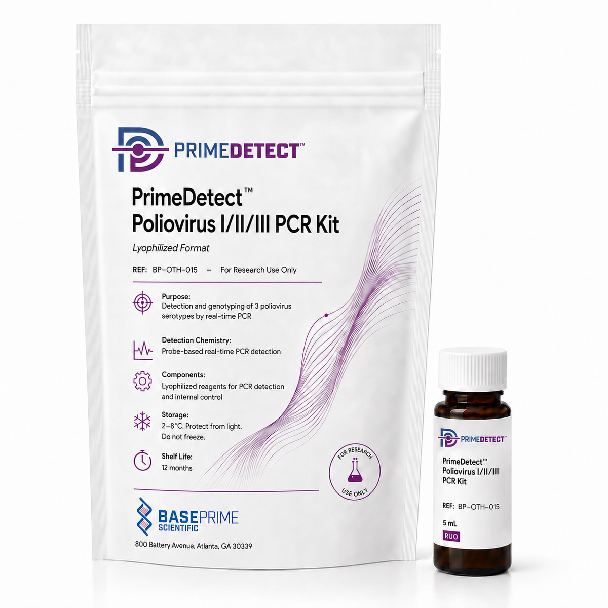 PrimeDetect™ Poliovirus Ⅰ/Ⅱ/Ⅲ PCR Kit — PrimeDetect™ lyophilized PCR kit packaging