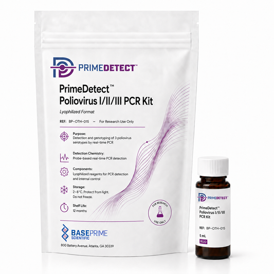 PrimeDetect™ Poliovirus Ⅰ/Ⅱ/Ⅲ PCR Kit — PrimeDetect™ lyophilized PCR kit packaging