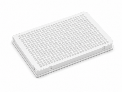 purePRIME™ 384-well, 40 µL full-skirted PCR plate with white frame, white wells, and dual-notch configuration for high-throughput PCR and qPCR workflows.