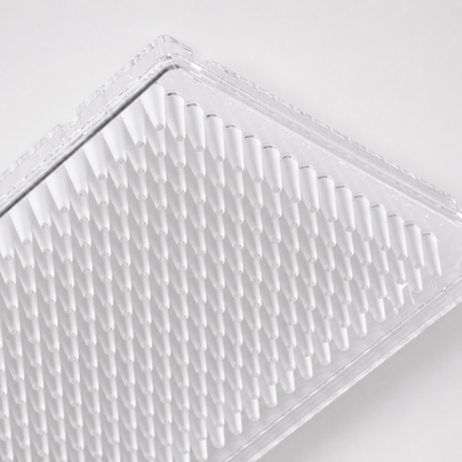 BasePrime purePRIME™ BP-PCR-384-007 384-well real-time PCR plate, 40 µL, full-skirted with a Clear frame, white wells, and single-corner design, shown on a clean white background.