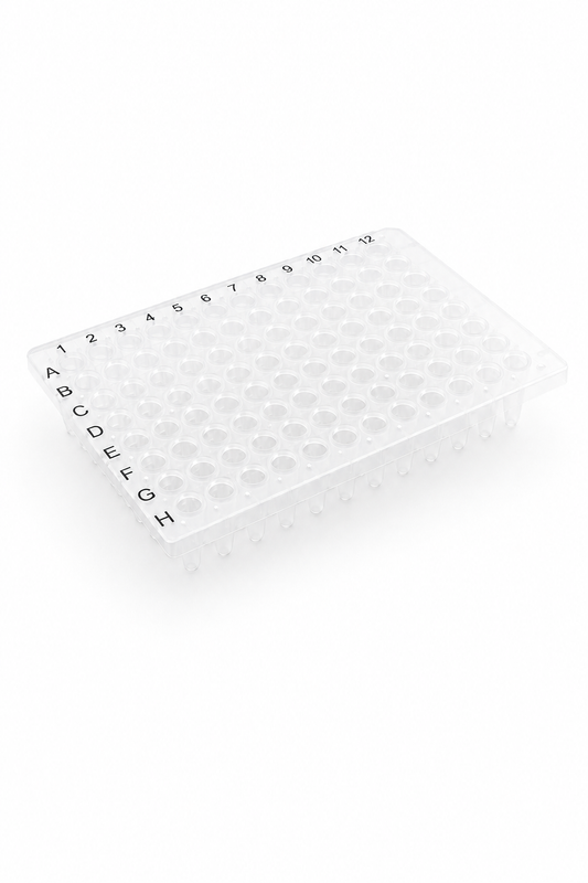 purePRIME™ 96-well, 0.2 mL non-skirted clear PCR plate with alphanumeric well identification for standard PCR and qPCR thermal cycling workflows.