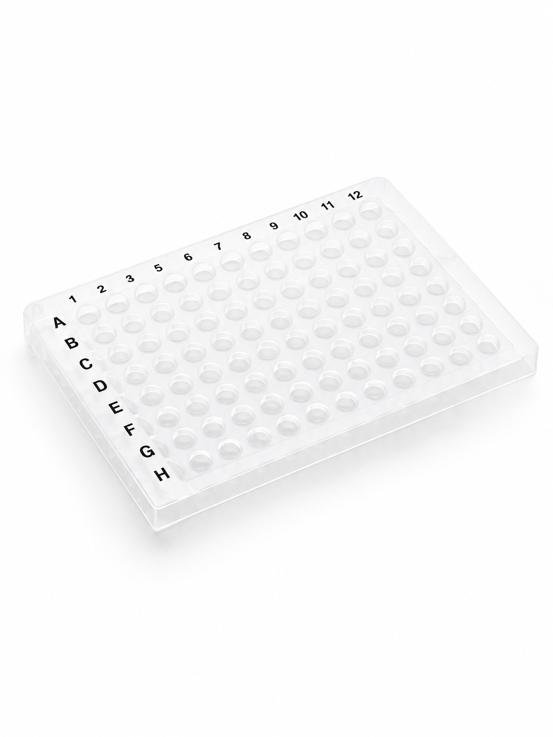 purePRIME™ 96-well, 0.2 mL half-skirted clear PCR plate with alphanumeric well identification for PCR and qPCR thermal cycling workflows.