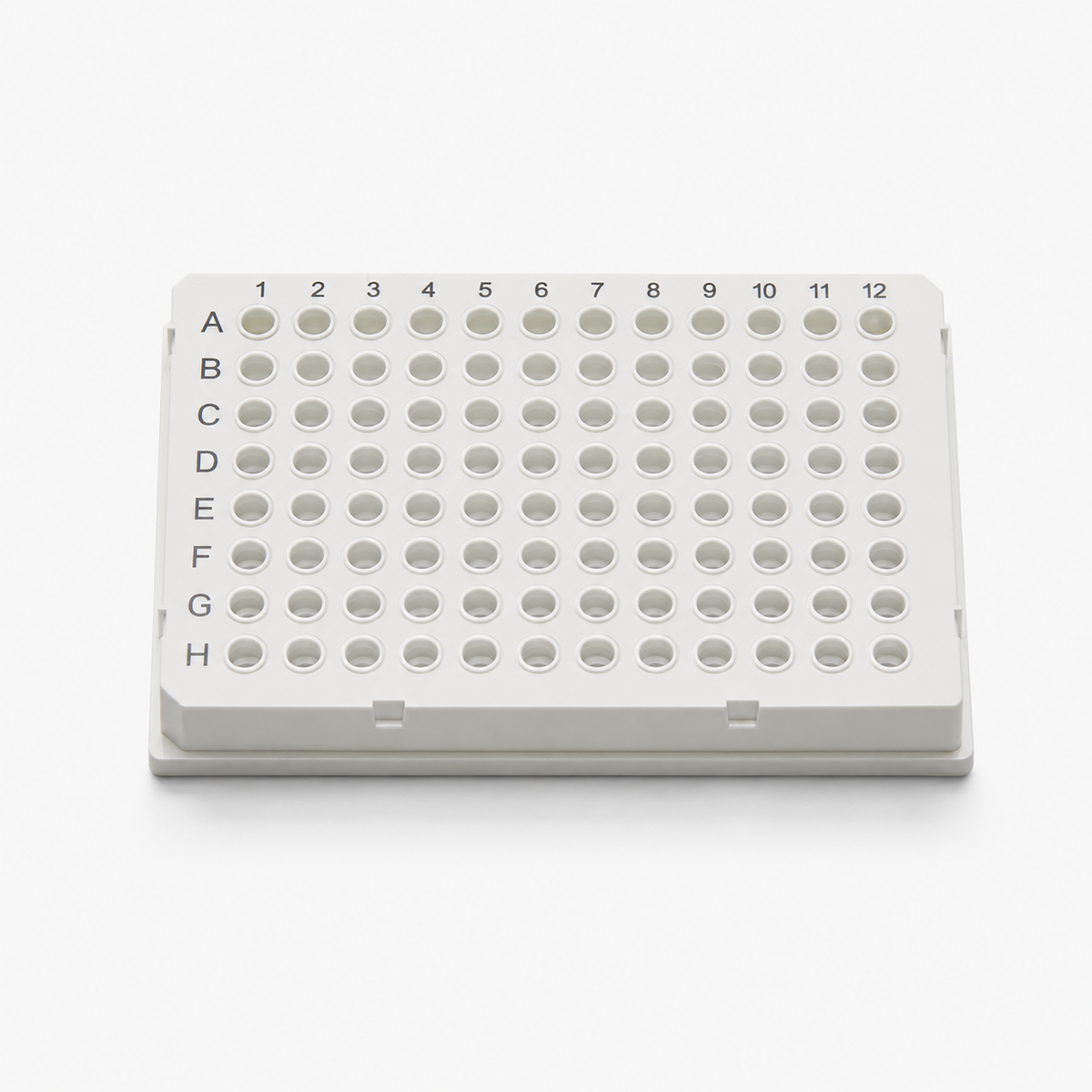 purePRIME™ 96-well, 100 µL full-skirted white PCR plate with H1 notch geometry, designed for standard 0.1 mL PCR and qPCR thermal cycling workflows.