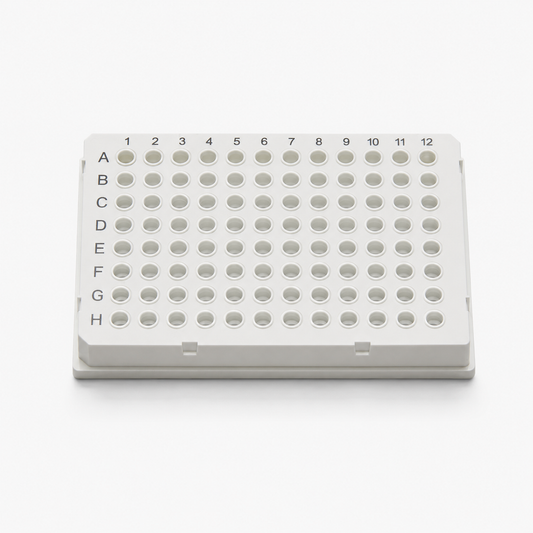 purePRIME™ 96-well, 100 µL full-skirted white PCR plate with H1 notch geometry, designed for standard 0.1 mL PCR and qPCR thermal cycling workflows.