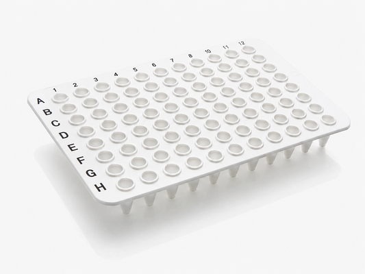 purePRIME™ 96-well, 100 µL non-skirted white PCR plate designed for compatible Roche PCR and qPCR thermal cycling systems.