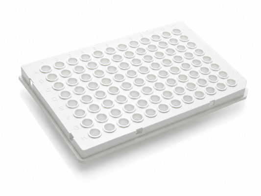 purePRIME™ 96-well, 100 µL half-skirted white PCR plate designed for compatible Roche PCR and qPCR thermal cycling systems.