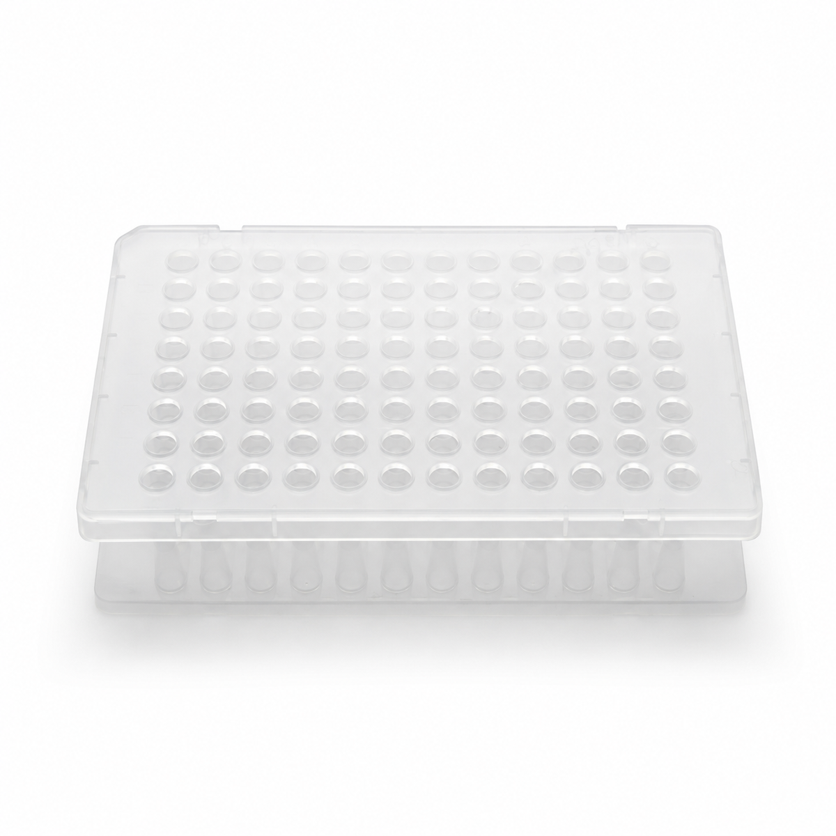 purePRIME™ 96-well, 100 µL half-skirted clear PCR plate designed for compatible Applied Biosystems PCR and qPCR thermal cycling systems.