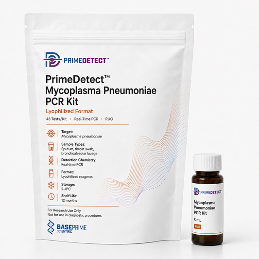 PrimeDetect™ Mycoplasma Pneumoniae PCR Kit — PrimeDetect™ lyophilized PCR kit packaging