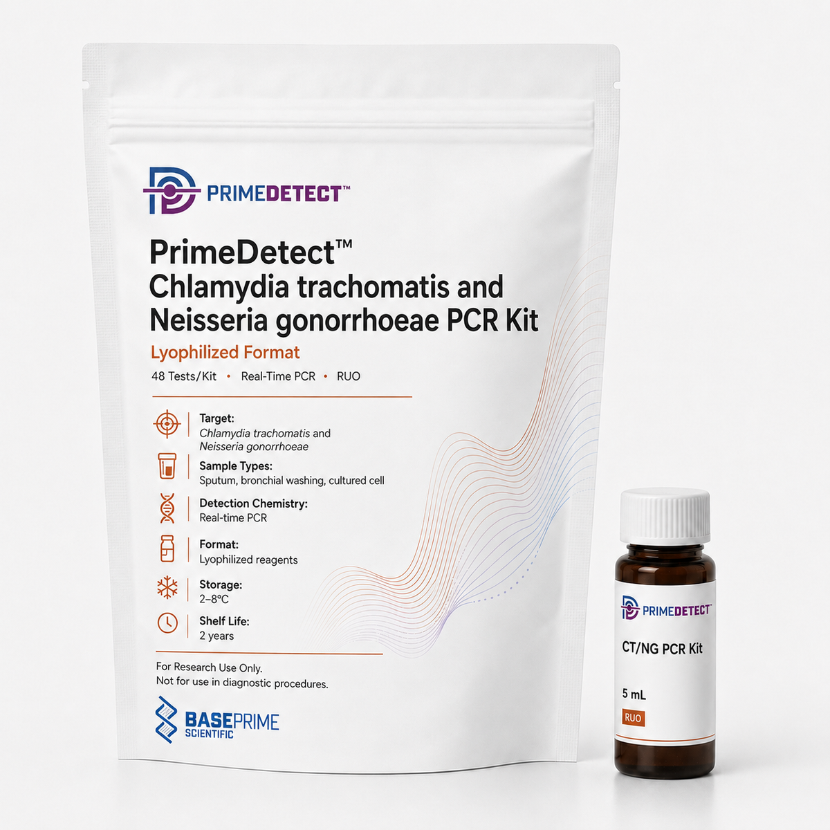 PrimeDetect™ Chlamydia Trachomatis and Neisseria Gonorrhoeae PCR Kit — PrimeDetect™ lyophilized PCR kit packaging