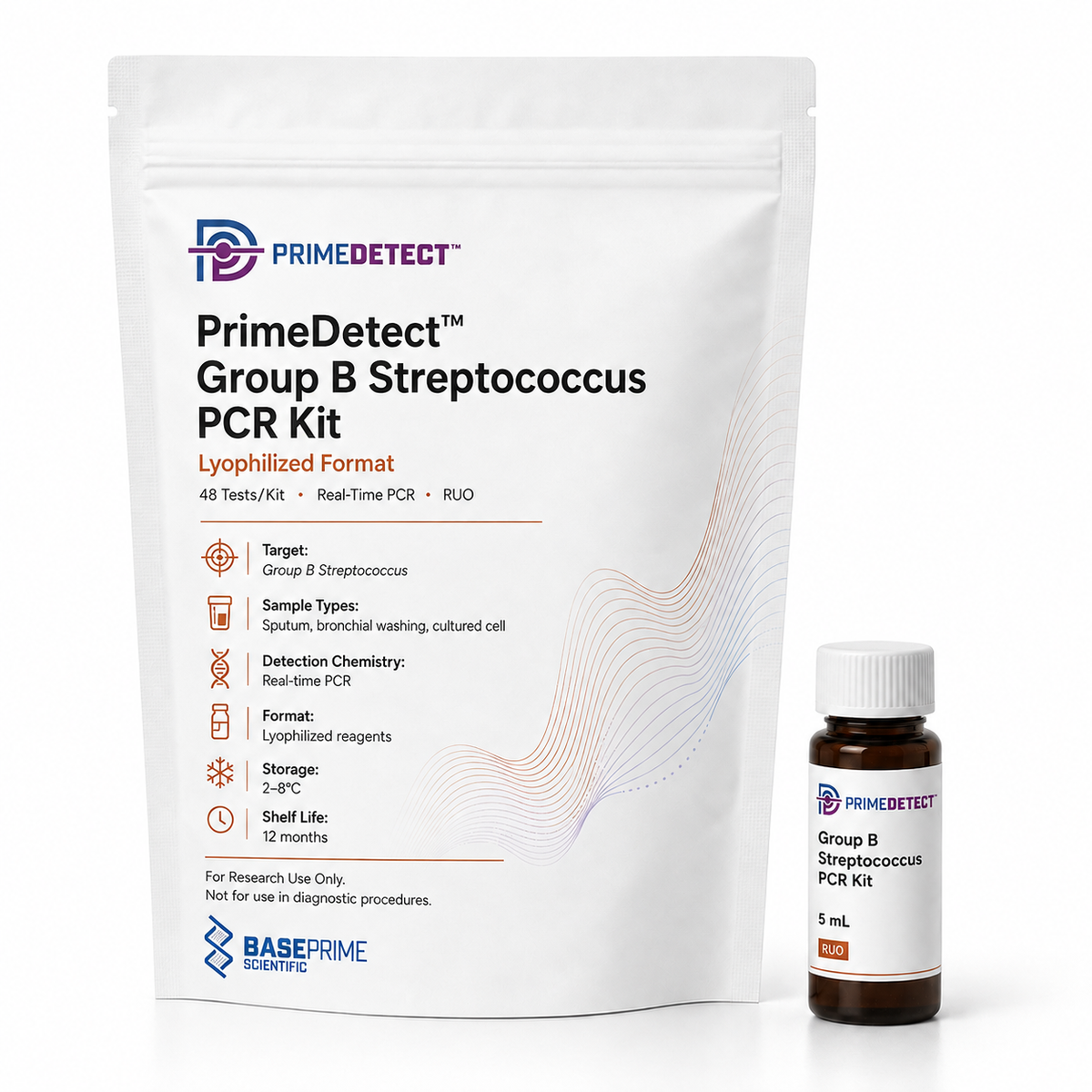 PrimeDetect™ Group B Streptococcus PCR Kit — PrimeDetect™ lyophilized PCR kit packaging