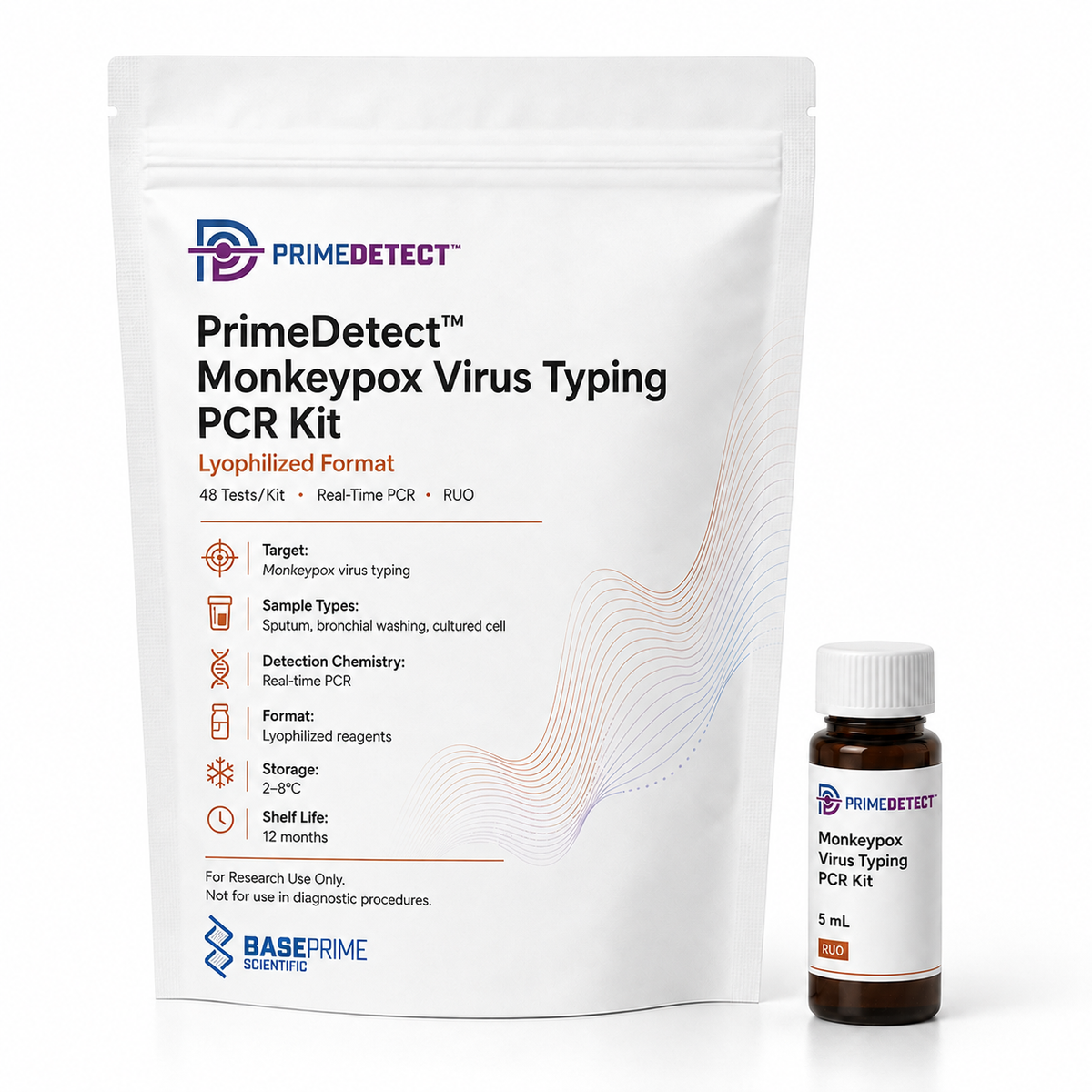 PrimeDetect™ Monkeypox Virus Typing PCR Kit — PrimeDetect™ lyophilized PCR kit packaging